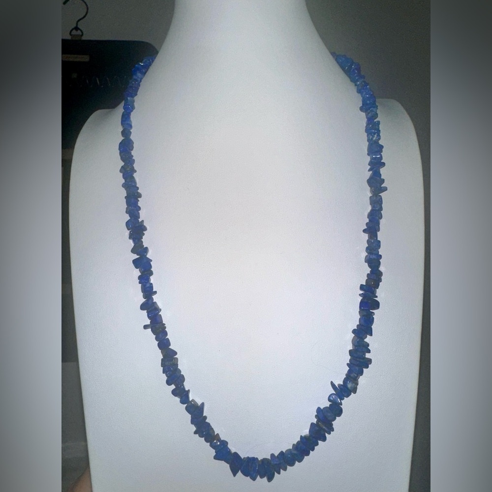 Genuine Lapis Lazuli Chip Necklace – 27” Natural Stone Strand with Gold Flecks - Picture 4 of 4